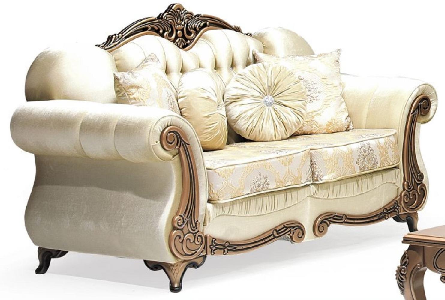 Casa Padrino Luxus Barock 2er Sofa Gold / Kupfer - Prunkvolles Wohnzimmer Sofa mit elegantem Muster und Glitzersteinen - Wohnzimmer Möbel im Barockstil - Barock Möbel - Edel & Prunkvoll Bild 1