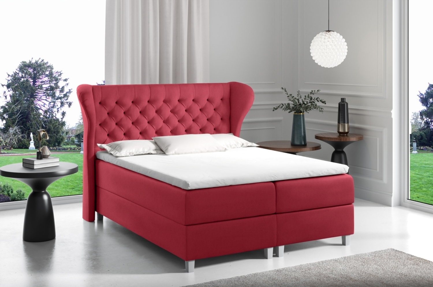 99rooms Turin Boxspringbett Velours 200x200 cm Bordeaux Bild 1