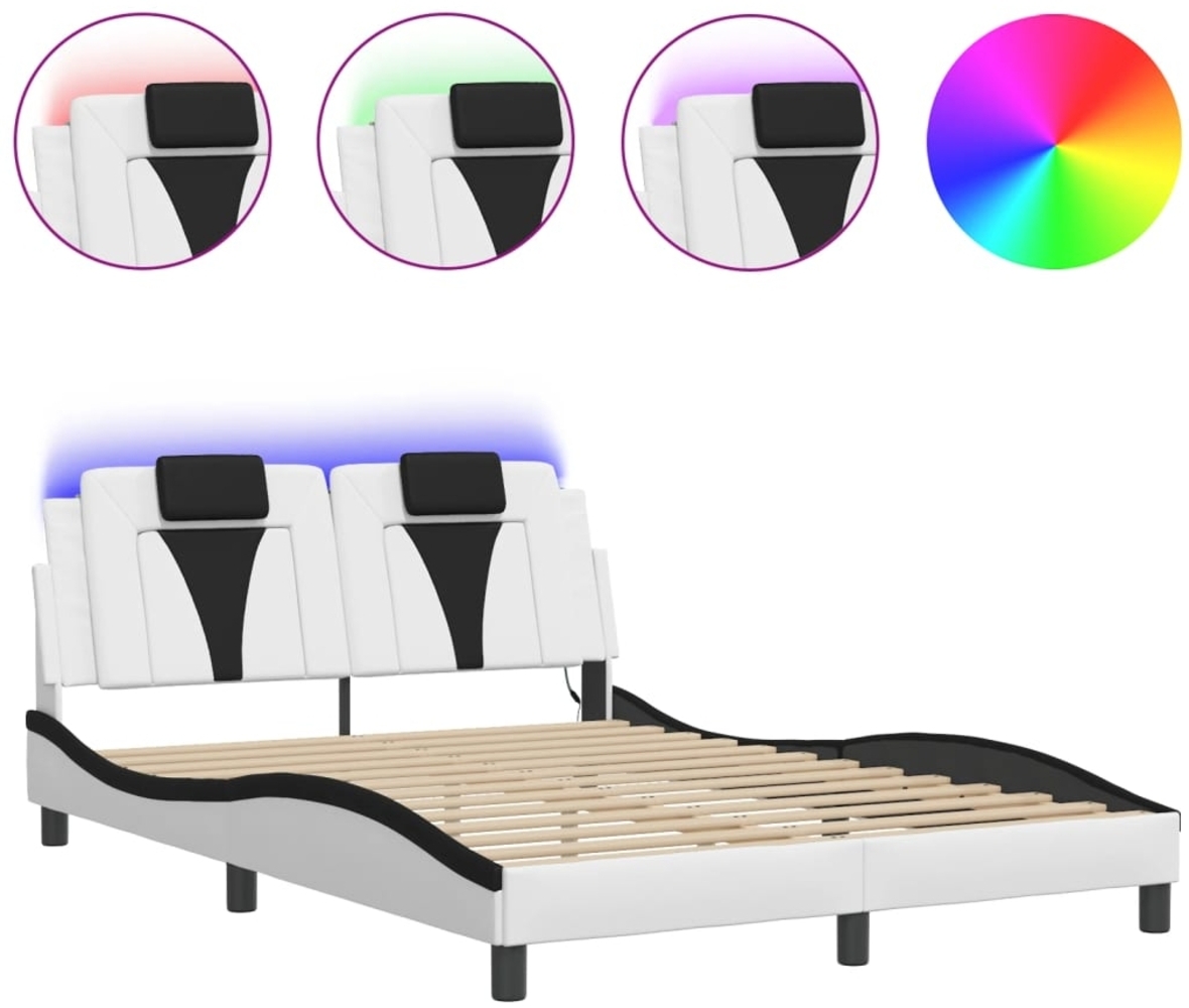 vidaXL Bettgestell "Viana" mit LED ohne Matratze Weiß und Schwarz 140x190 cm 3214021 Bild 1