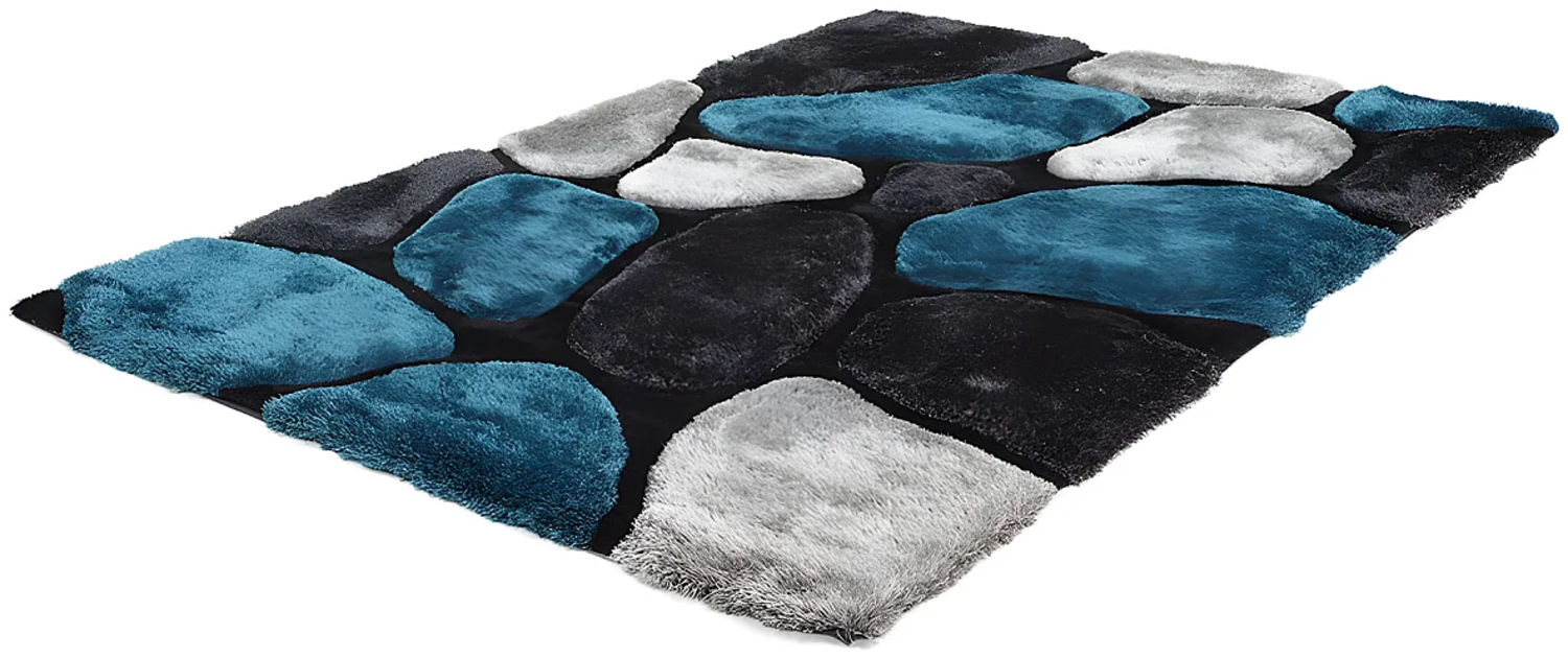 Vente-unique - Hochflorteppich - 160 x 230 cm - Türkis & Grau - PIETRA Bild 1