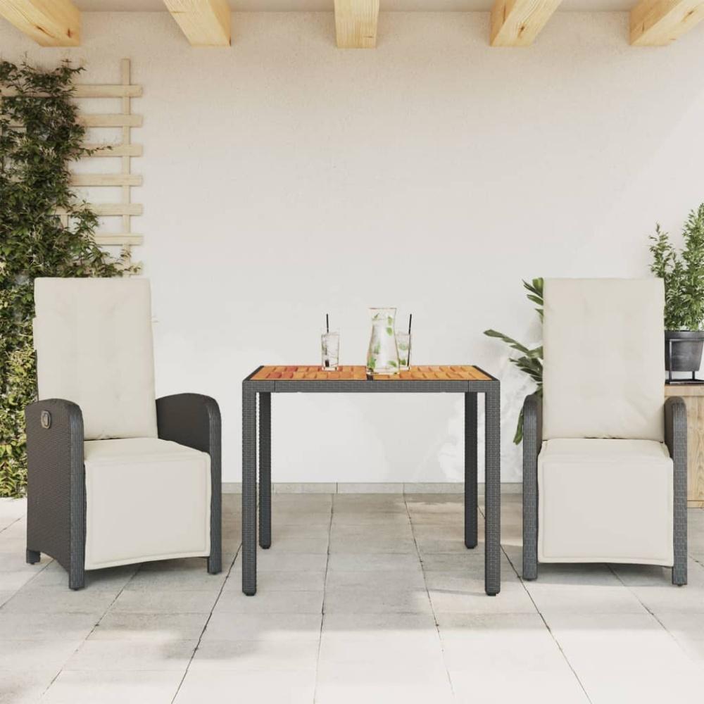 vidaXL 3-tlg. Bistro-Set mit Kissen Schwarz Poly Rattan Bild 1