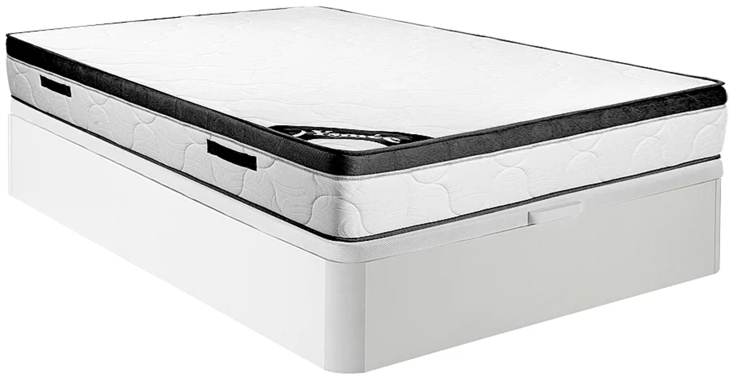 Vente-unique - Set aus Bettgestell mit Bettkasten + Schaumstoffmatratze - 160 x 200 cm - Stärke 30 cm - Weiß - SOLAK von YSMÉE Bild 1