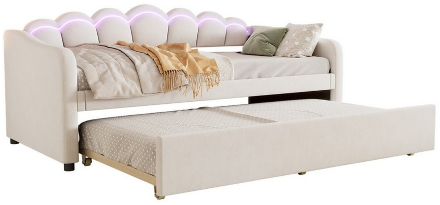 HAUSS SPLOE Schlafsofa mit ausziehbarem Bett, Umgebungslicht, Samt, Beige Ohne Matratze, Samt, farbwechselndes Umgebungslicht, Fernbedienung,minimalistisches Styling, ohne Matratze Bild 1