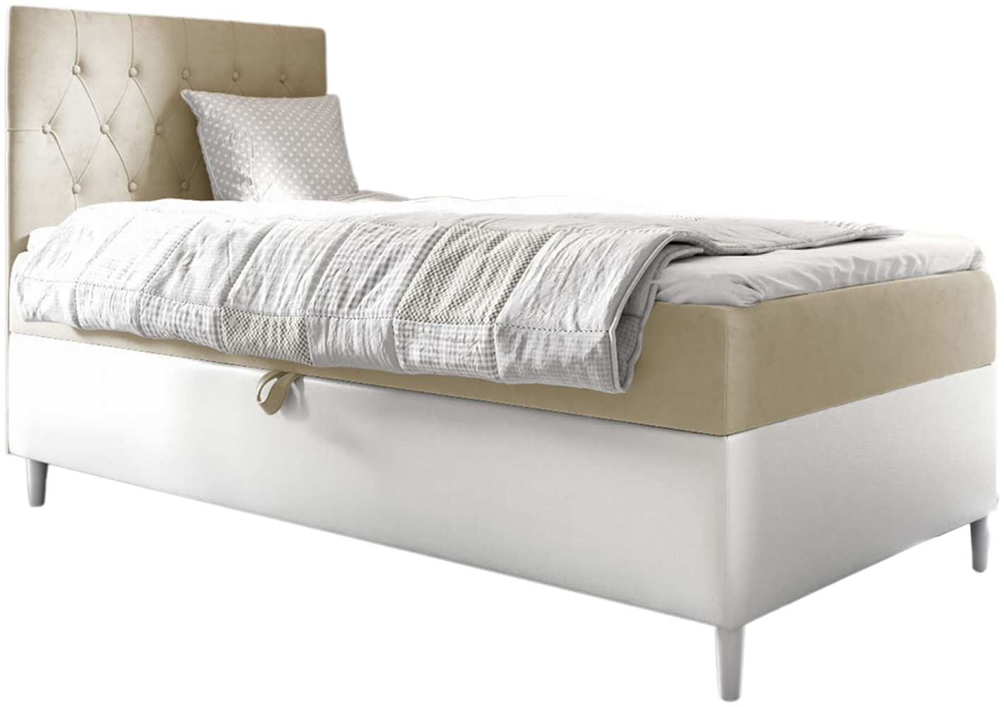 MEBLINI Kinderbett mit Bettkasten FILIPPO 1 90x200 Links - H3/Beige Samt Gepolstert Einzelbett mit Matratze - Polsterbett mit Stauraum - Bett mit Kopfteil – Stauraumbett Bild 1