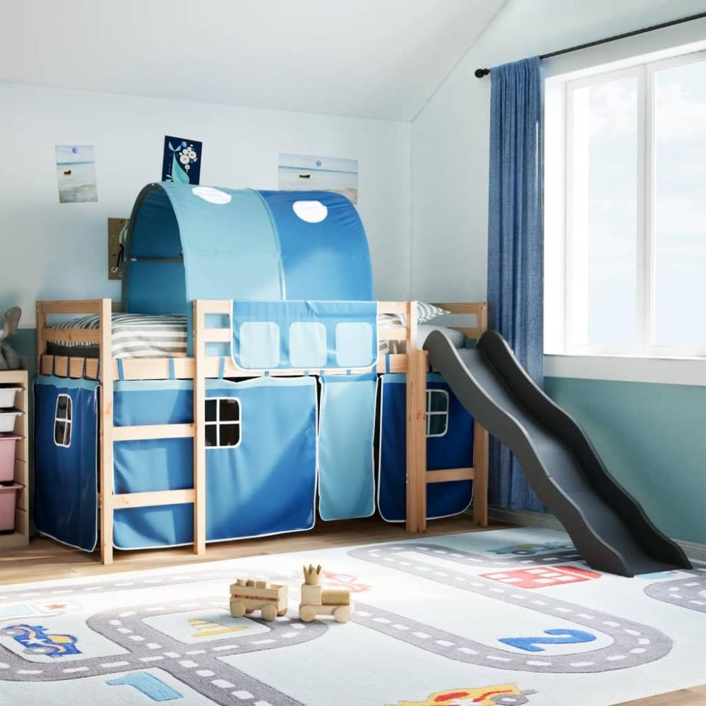 vidaXL Kinderhochbett mit Tunnel Blau 80x200 cm Massivholz Kiefer 3309093 Bild 1