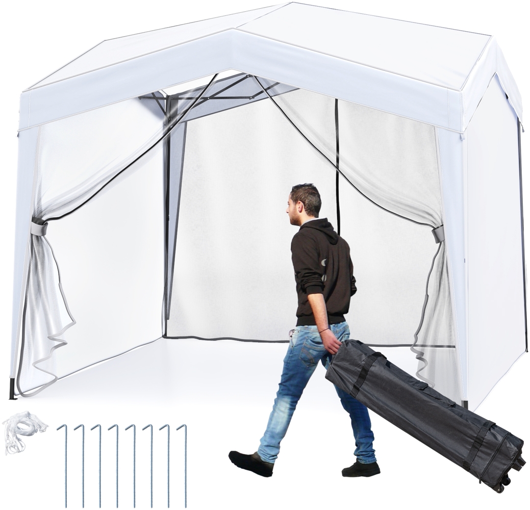 Pavillon 3x3 m Faltpavillon mit Rolltasche 8 Heringe & 4 Windseile Gartenpavillon Wasserdicht Stabil Winterfest (mit Moskitonetz) Bild 1