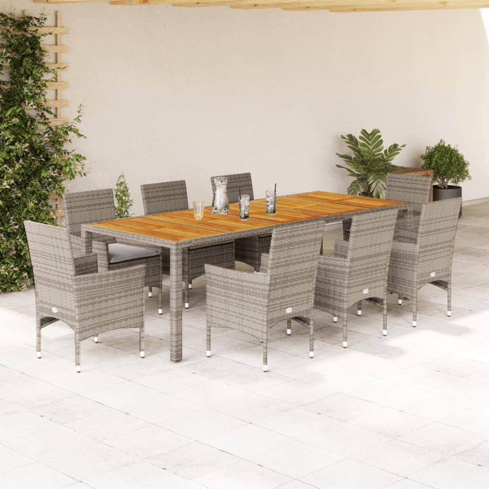 vidaXL 9-tlg. Garten-Essgruppe mit Kissen Grau Poly Rattan Akazie 3278695 Bild 1