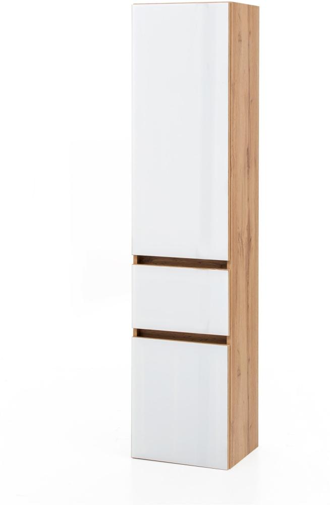 Seitenschrank >Oulu< in Glas Weiß - 40x180x35cm (BxHxT) Bild 1