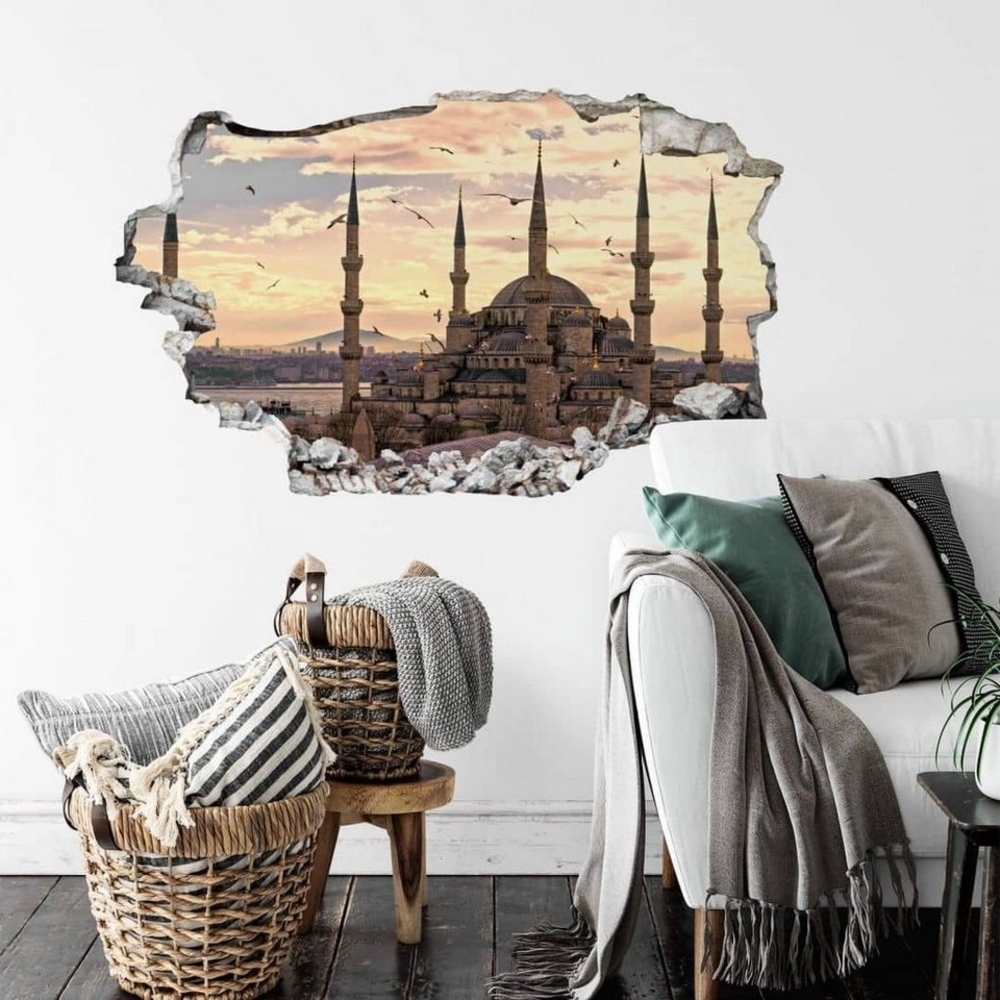 K&L Wall Art Wandtattoo 3D Wandtattoo islamische Bilder Wandsticker Blaue Moschee in Istanbul, Mauerdurchbruch Wandbild selbstklebend Bild 1