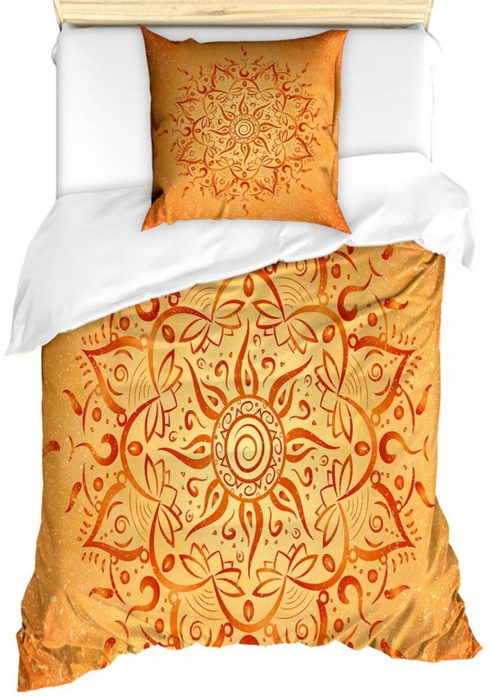 Abakuhaus Bettwäsche Milbensicher Allergiker geeignet mit Kissenbezug, Microfaser, Blatt Orange Mandala Bild 1