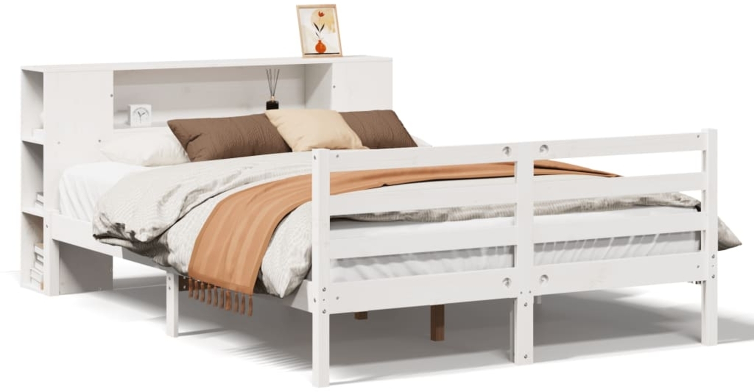 vidaXL Massivholzbett mit Regal ohne Matratze Weiß 140x200 cm Kiefer 3321853 Bild 1