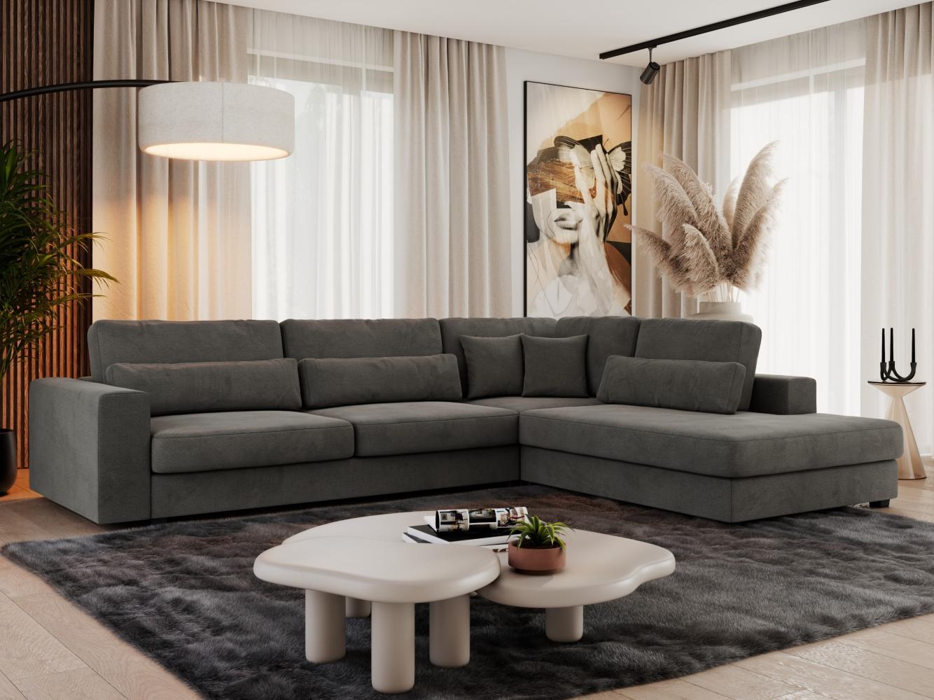 Freistehendes Ecksofa mit lose Kissen, L-form - SAVONA - rechts - Dunkelgrau Velours Bild 1