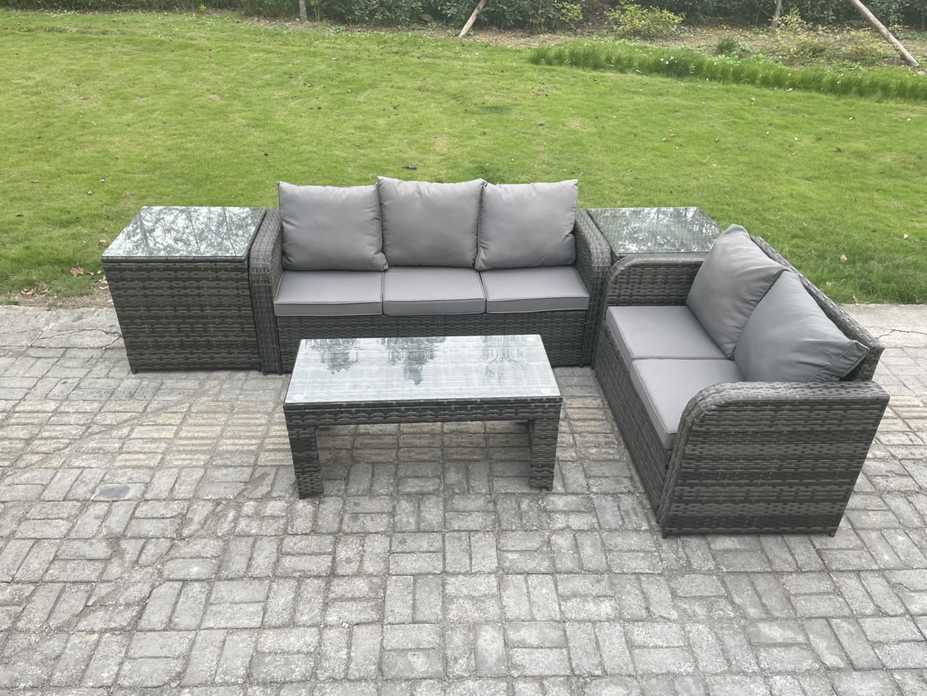 Fimous Hoher Rücken Rattan Gartenmöbel Sets mit Rechteckiger Couchtisch Liegestühle 2 Beistelltischen Bild 1