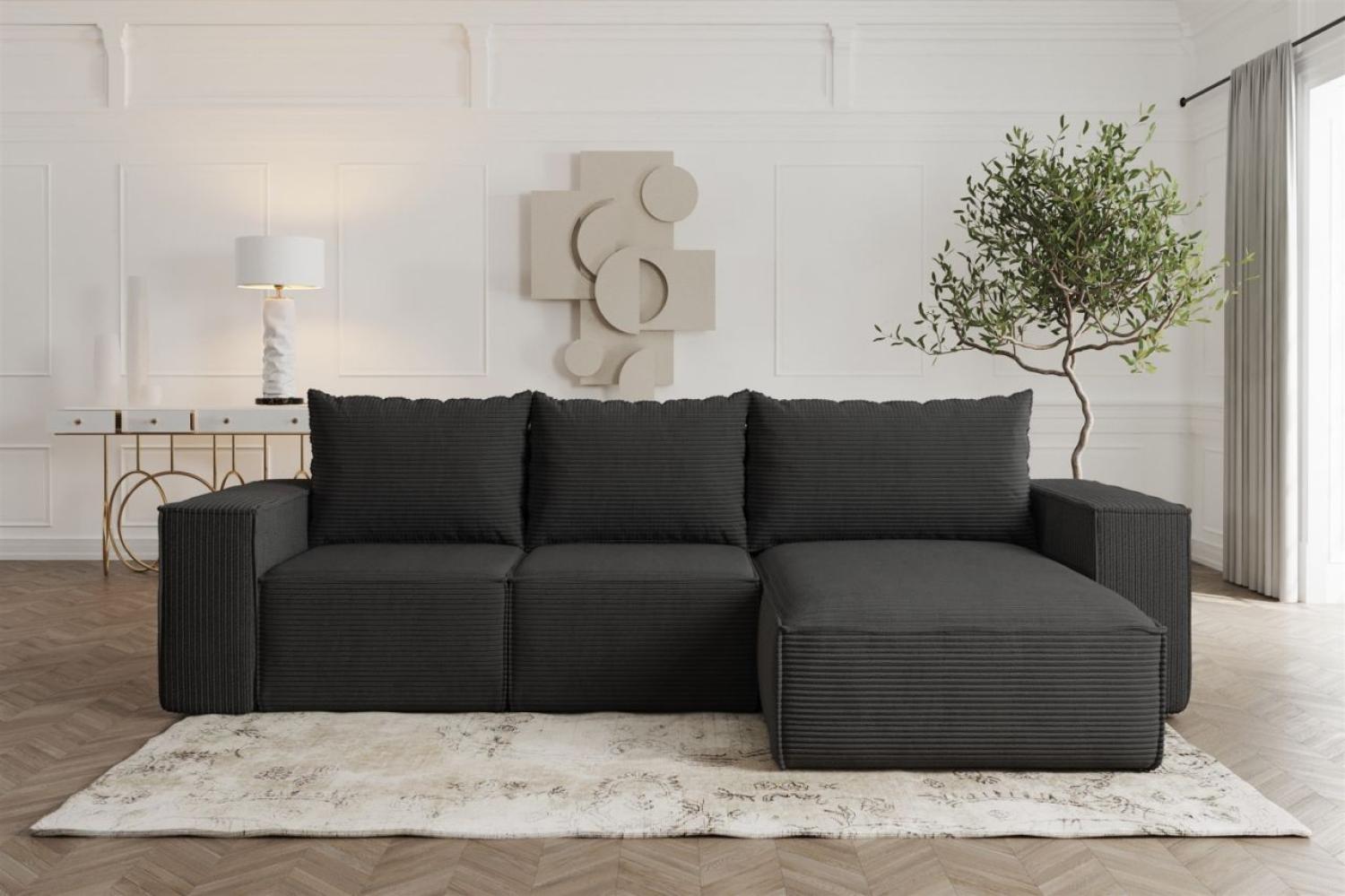 Ecksofa Sofa mit Schlaffunktion ESTELLE in Stoff Poso Schwarz Ottomane Rechts Bild 1