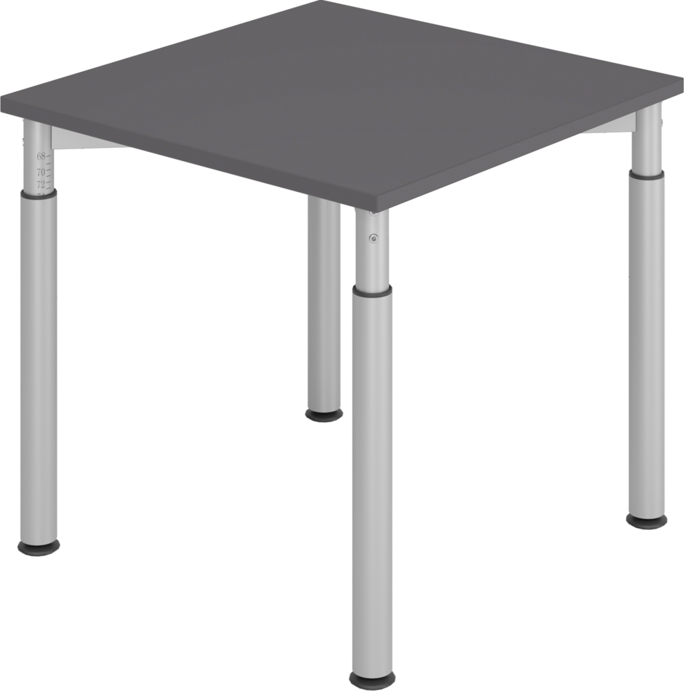 bümö höhenverstellbarer Schreibtisch 80x80 cm in graphit, Gestell silber - PC Tisch höhenverstellbar & klein, höhenverstellbarer Tisch Büro, kleiner Computertisch verstellbar, Y-Serie, YS-08-G-S Bild 1