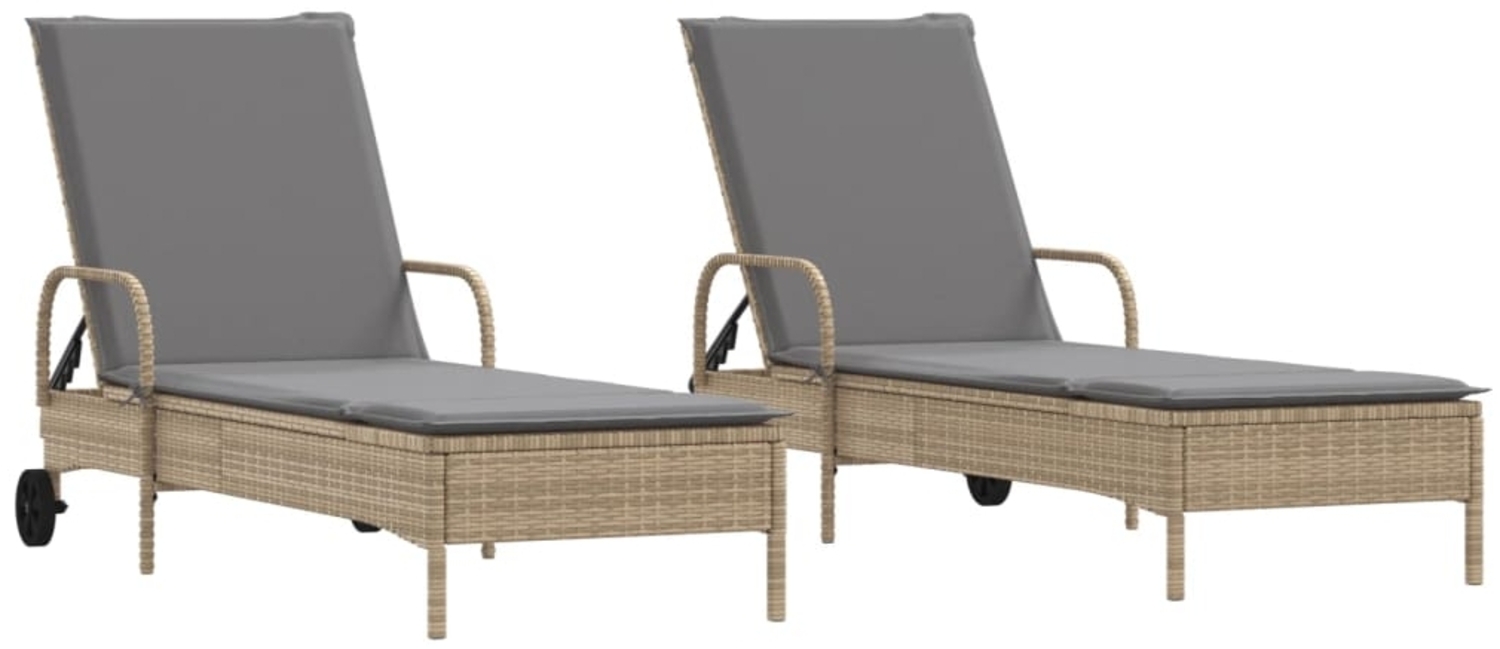 vidaXL Sonnenliegen mit Auflagen 2 Stk. Beige Poly Rattan 3261437 Bild 1