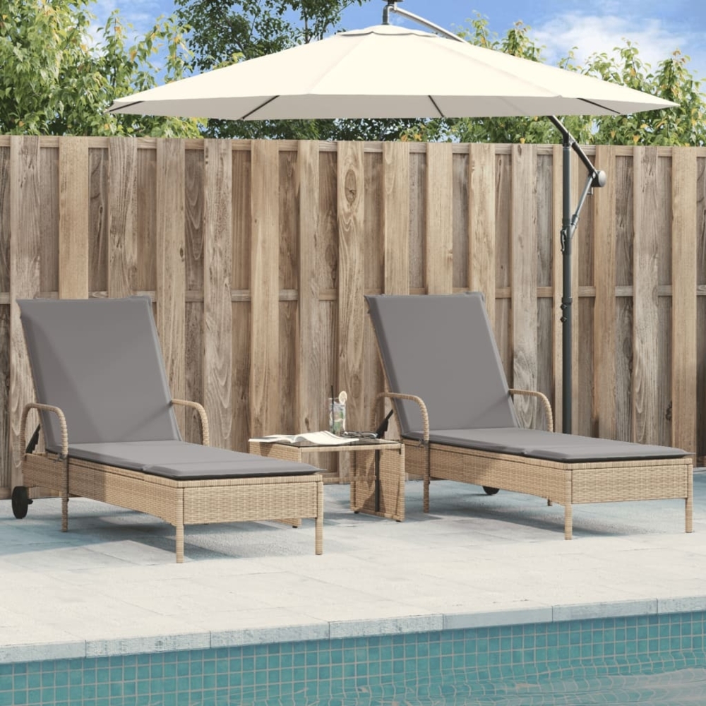 vidaXL Sonnenliegen mit Auflagen 2 Stk. Beige Poly Rattan 3261437 Bild 1