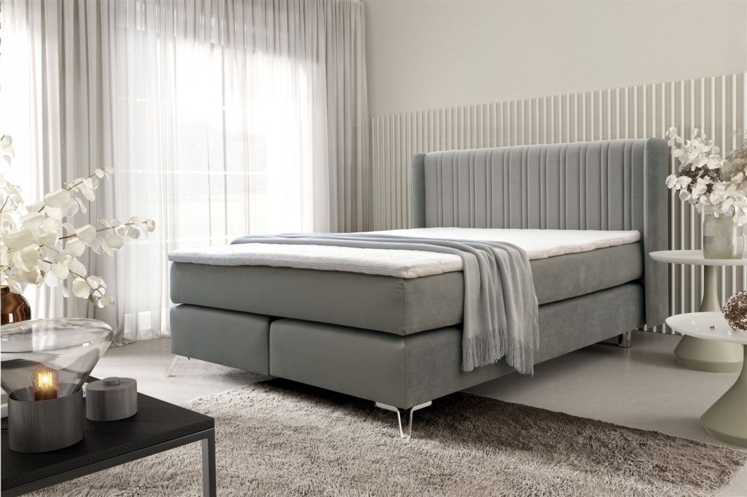 Boxspringbett Schlafzimmerbett AGNUS 180x200 cm in Stoff Salvador Dunkelgrau Bild 1