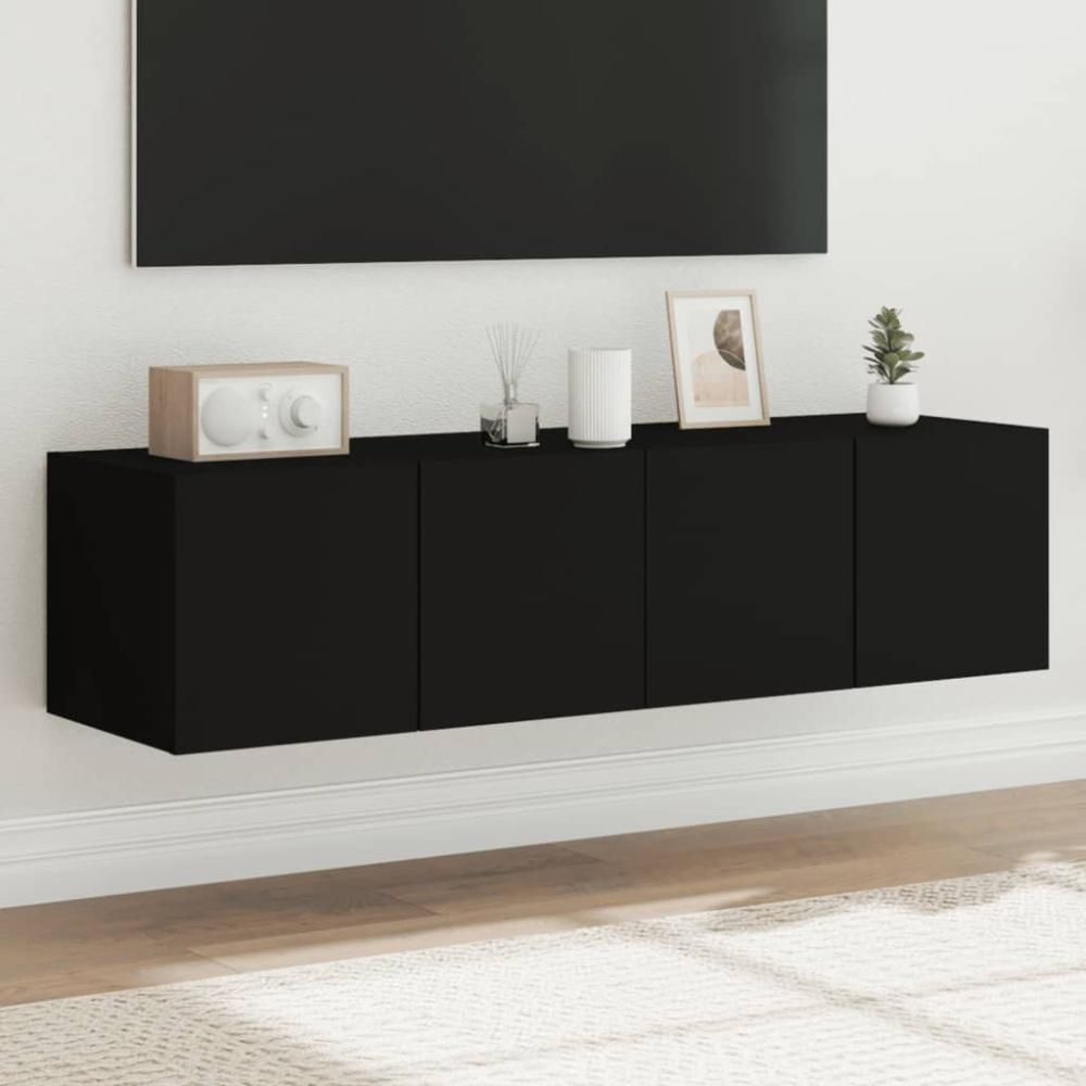 vidaXL TV-Wandschränke mit LED-Leuchten 2 Stk. Schwarz 60x35x31 cm 837270 Bild 1