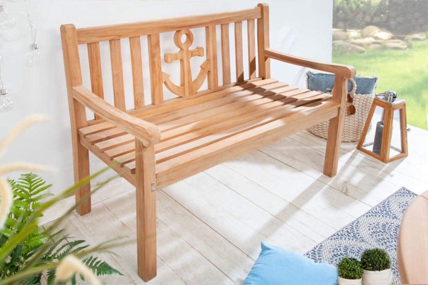 riess-ambiente Gartenbank EMPIRE TEAK 120cm braun (Einzelartikel, 1-St), Massivholz · Anker · Sitzbank · mit Lehne · Maritim · Outdoor · Balkon Bild 1