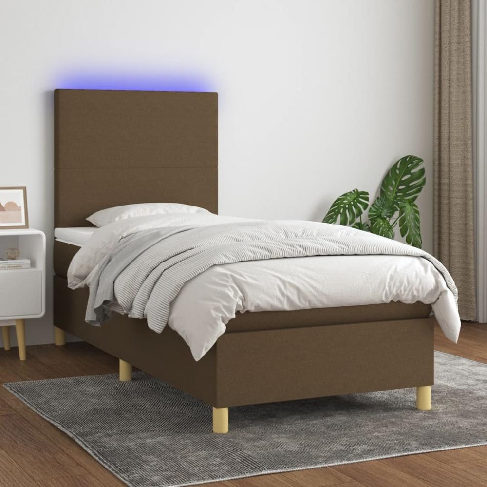 vidaXL Boxspringbett mit Matratze & LED Dunkelbraun 90x190 cm Stoff 3135240 Bild 1