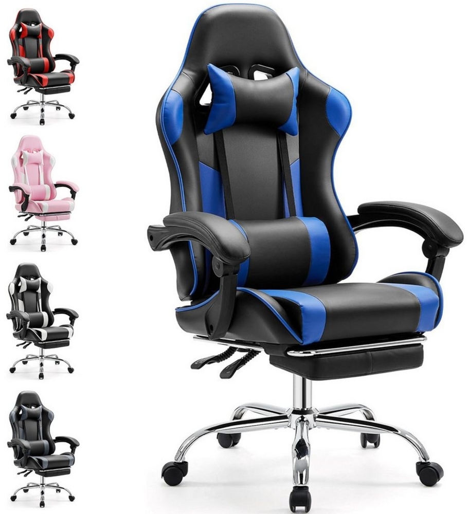 DUMOS Gaming-Stuhl Gaming Stuhl, Ergonomischer Bürostuhl mit Fußstütze, E-Sportstuhl, Gepolstert mit verstellbare Lendenkissen, Kopfkissen und Armlehnen Bild 1