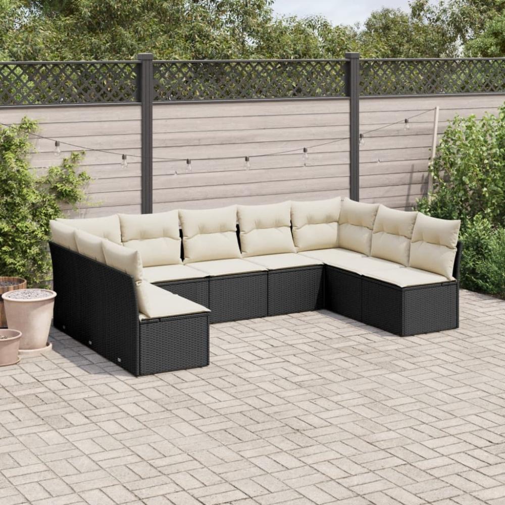 vidaXL 9-tlg. Garten-Sofagarnitur mit Kissen Schwarz Poly Rattan 3218066 Bild 1