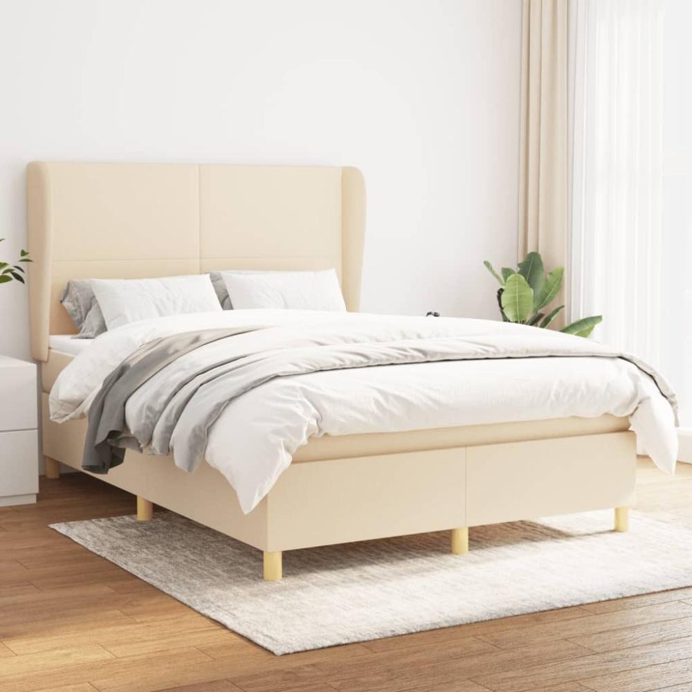 Boxspringbett mit Matratze Stoff Creme 140 x 200 cm, Härtegrad: H2 [3128370] Bild 1