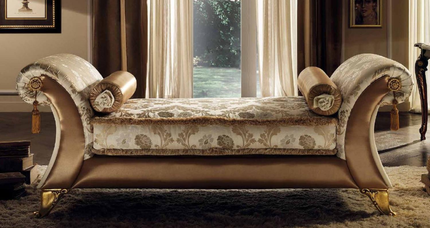 Casa Padrino Luxus Barock Sitzbank Creme / Mehrfarbig / Braun / Gold - Prunkvolle Bank im Barockstil - Italienische Barock Möbel - Luxus Möbel im Barockstil - Luxus Qualität - Made in Italy Bild 1