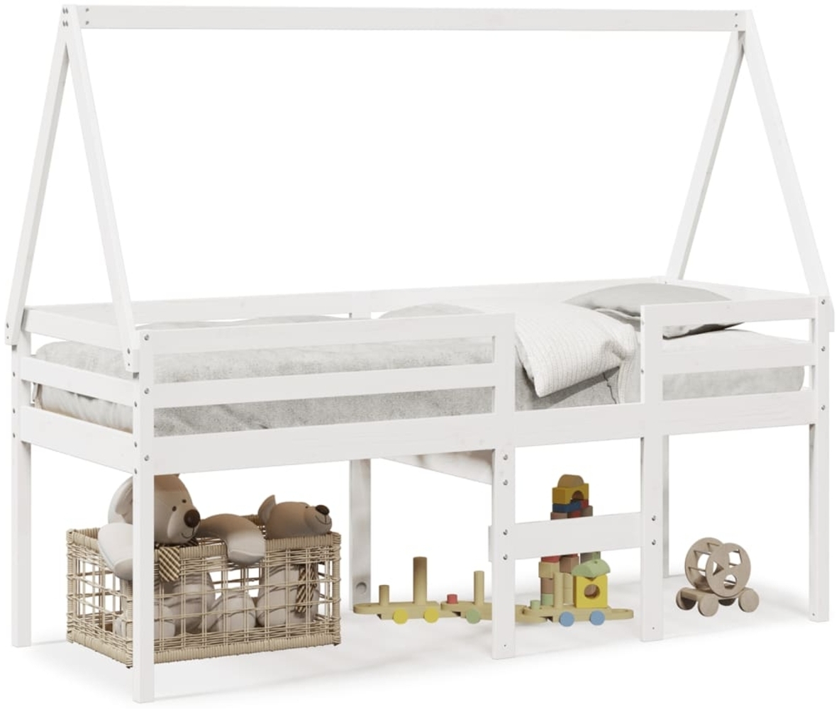 vidaXL Hochbett mit Dach Weiß 90x200 cm Massivholz Kiefer 3282093 Bild 1