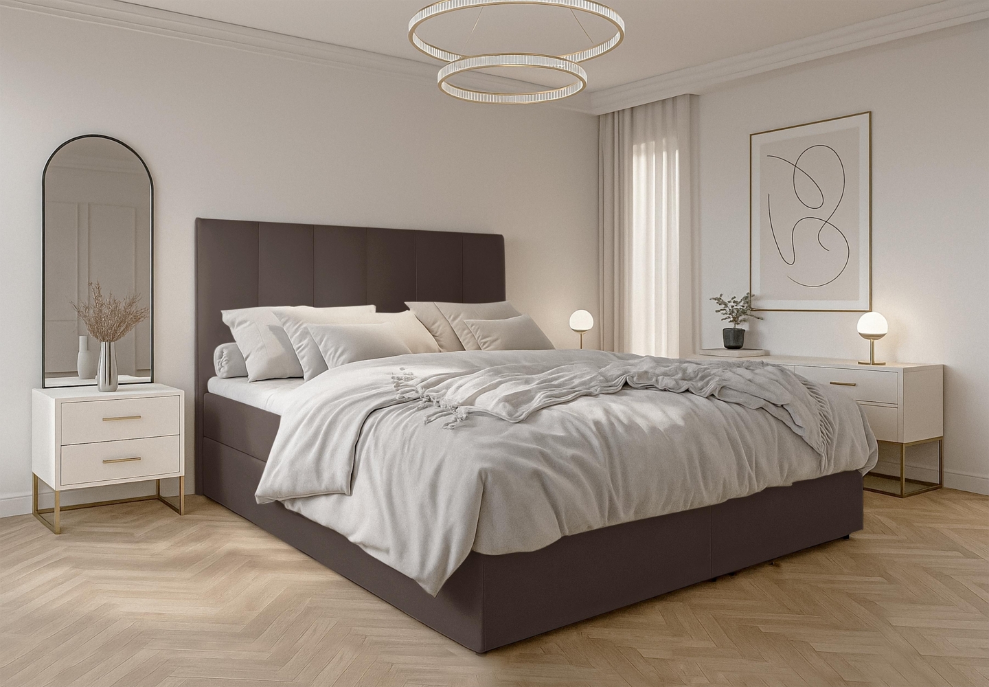 AX LIVING Boxbett Merea Boxspringbett Braun mit Bettkasten 160x200 cm Bild 1