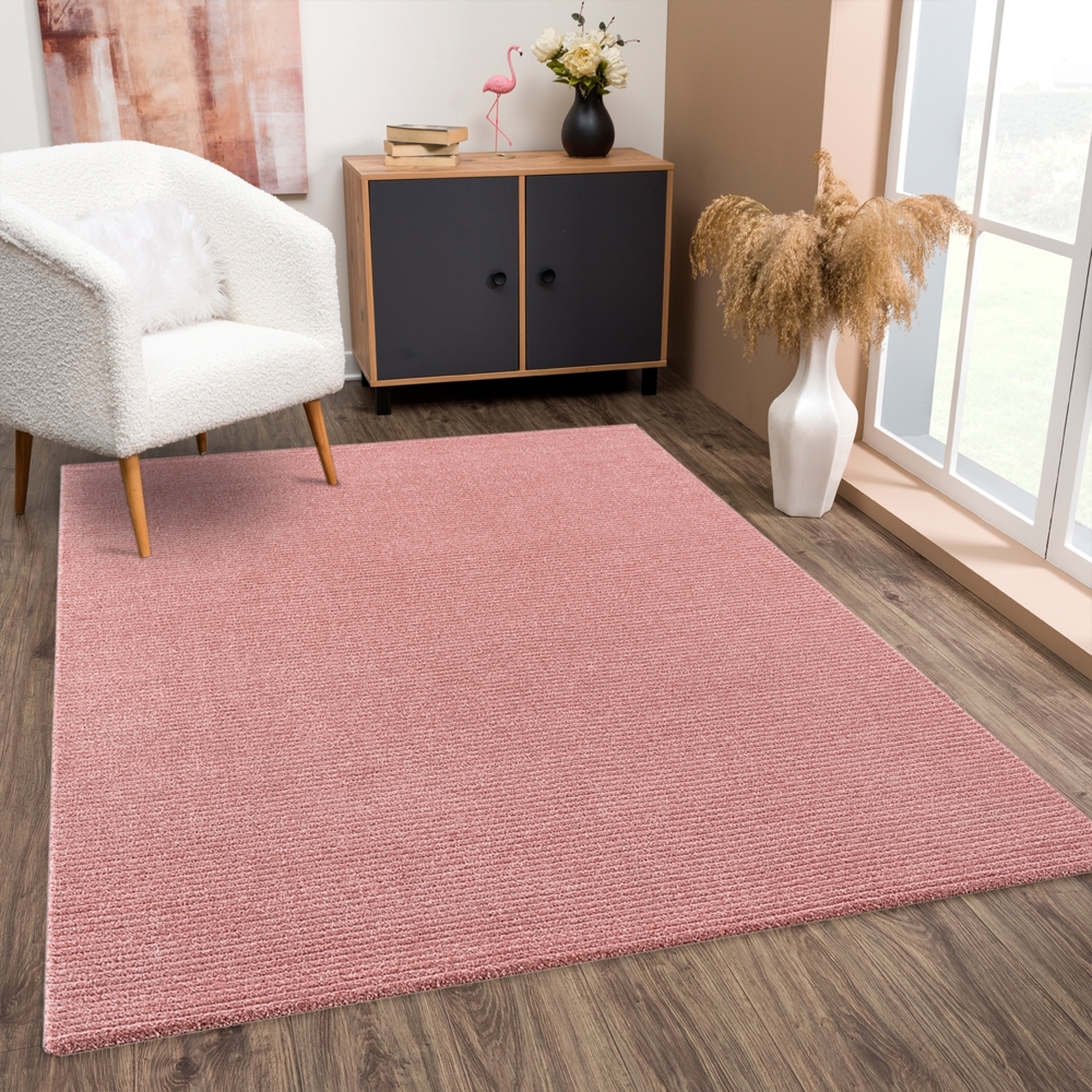 Teppich Wohnzimmer - Rosé - 160x230cm - Meliert Muster - Einfarbig - Hoch Tief Effekt - Kurzflor Weich Schlafzimmer Kinderzimmer Dekoration - Deko Teppiche Bild 1