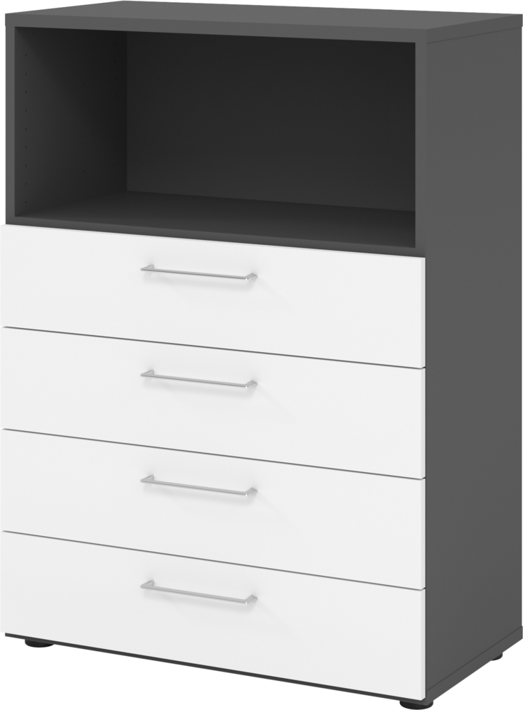 bümö smart Schubladenschrank, Büroschrank 80cm breit in Graphit/Weiß mit 4 Schüben & 1 Regalfach - Bürocontainer aus Holz, Container mit Metallgriffen & Soft-Stop Schubladen, 938S4-G-W-BS Bild 1