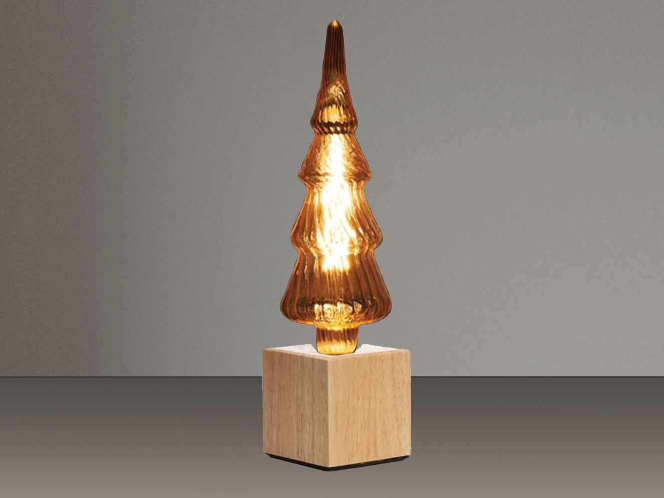 Tischlampe Würfel Holz Eiche mit Deko LED Tannenbaum, Quadrat 9cm Bild 1