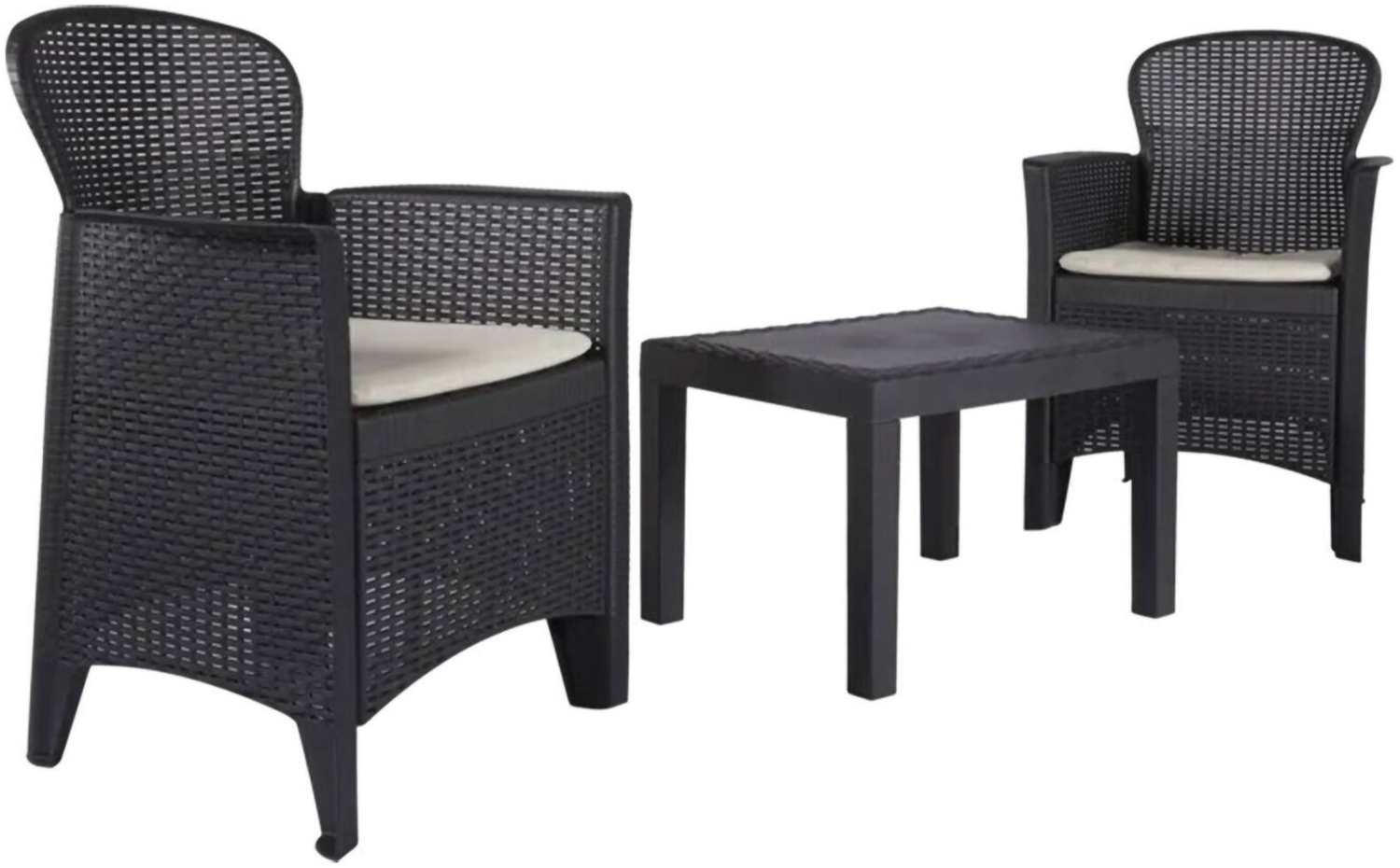 Dmora Outdoor-Lounge-Set Aneta, Gartenkomposition mit 2 Sesseln und 1 Couchtisch, Lounge in Rattan-Optik mit Kissen, 100 % Made in Italy, Anthrazit Bild 1