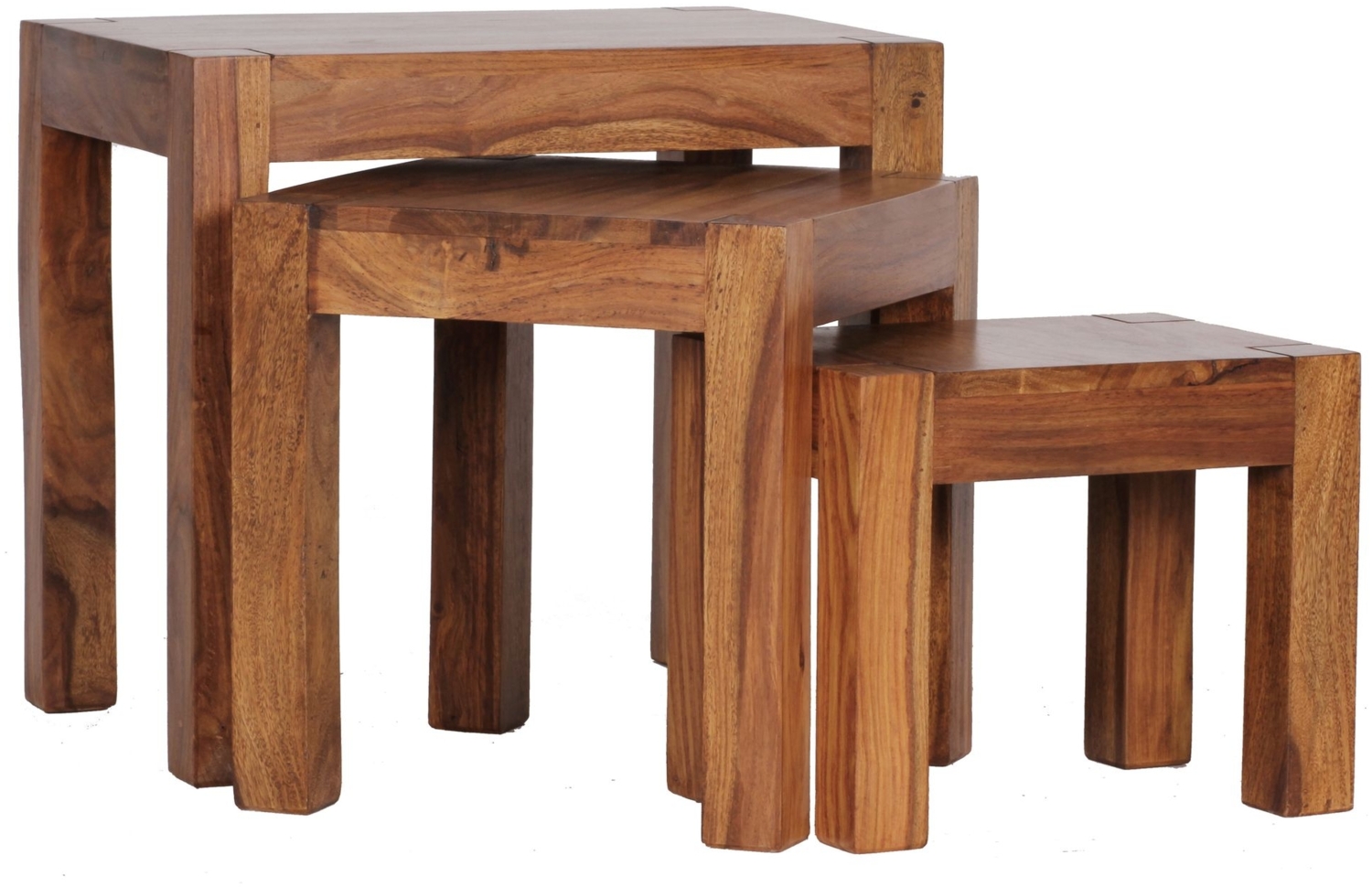 Wohnling 3er Set Satztisch Massiv-Holz Sheesham Wohnzimmer-Tisch Bild 1