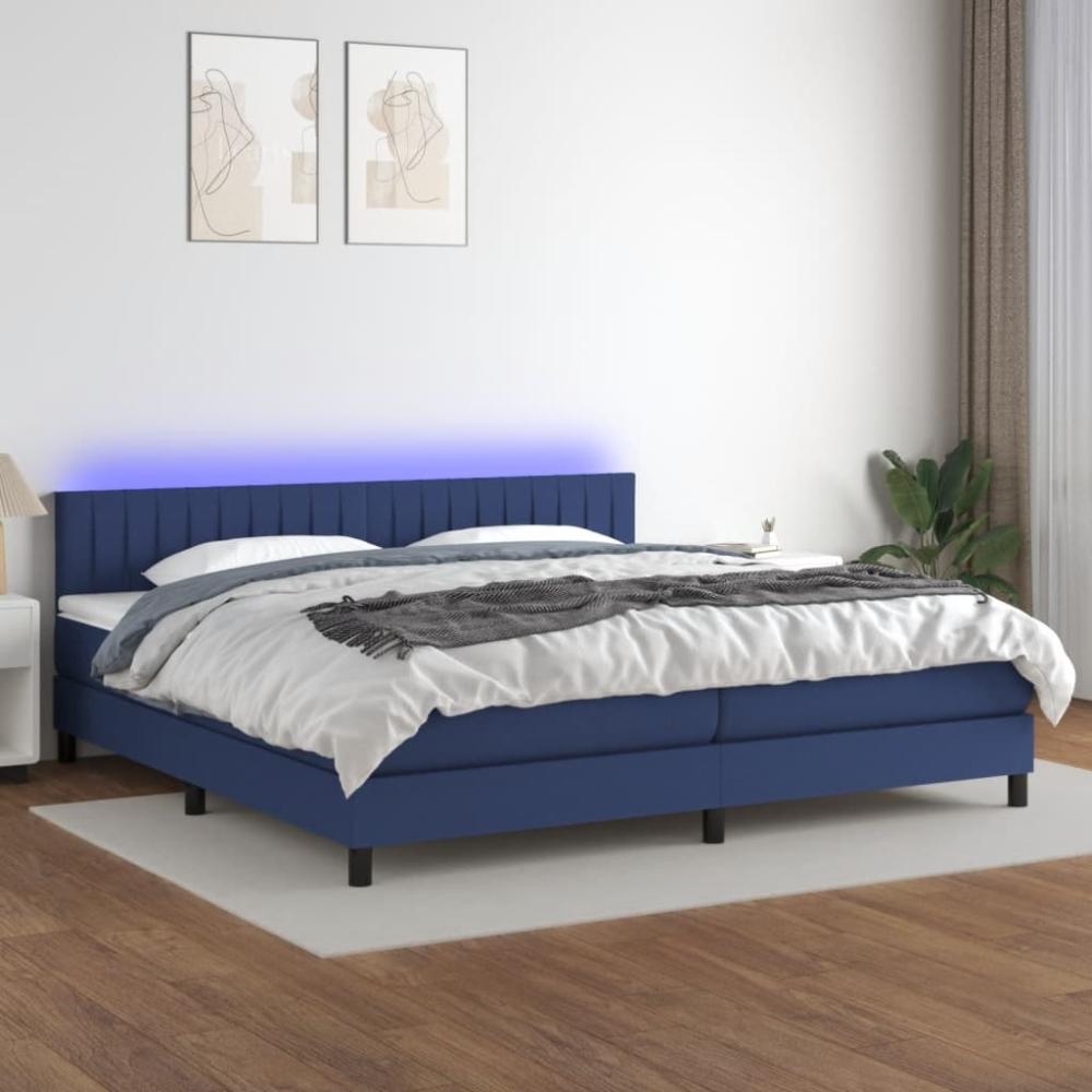 Boxspringbett mit Matratze & LED Stoff Blau 200 x 200 cm, Härtegrad: H2 [3133347] Bild 1