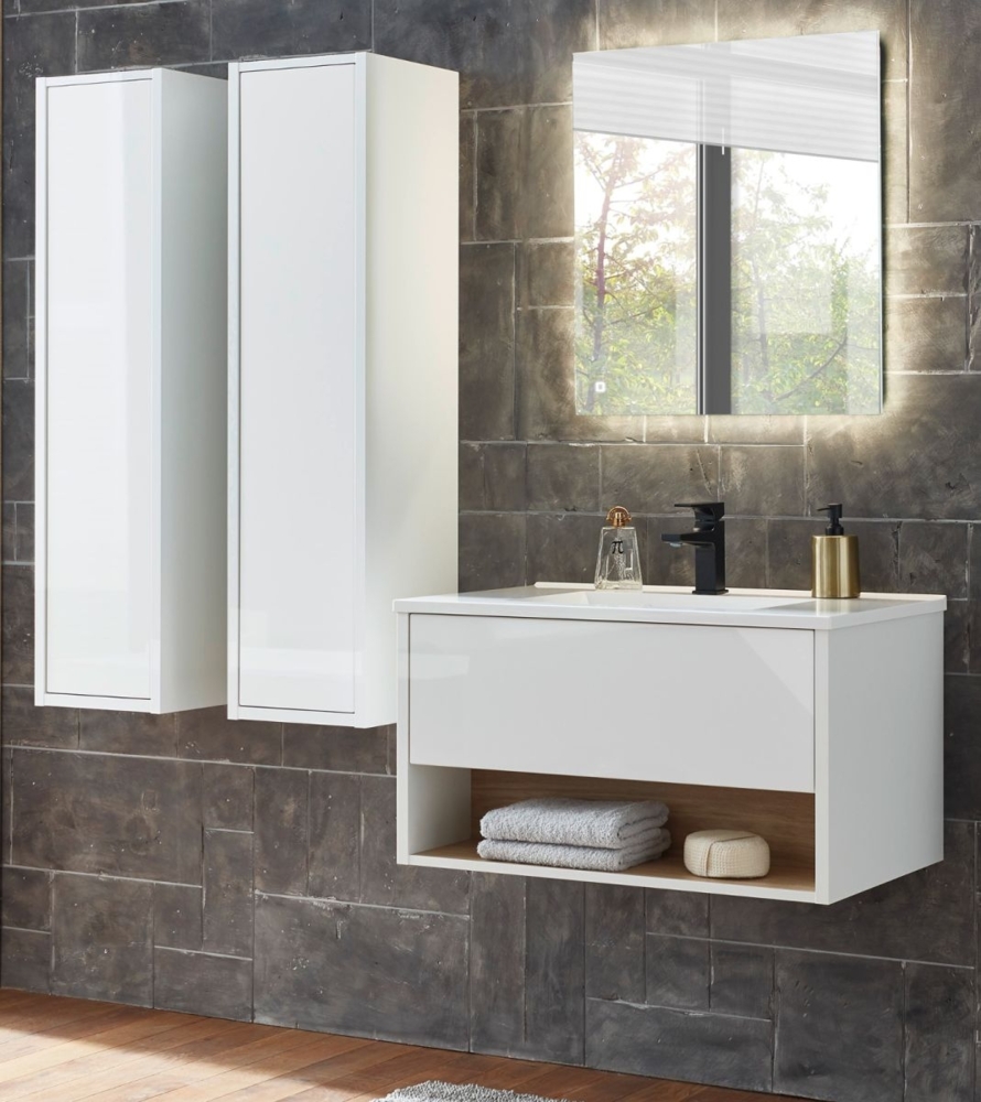 Badmöbel Set Glide in weiß Hochglanz und Eiche 160 x 190 cm Bild 1