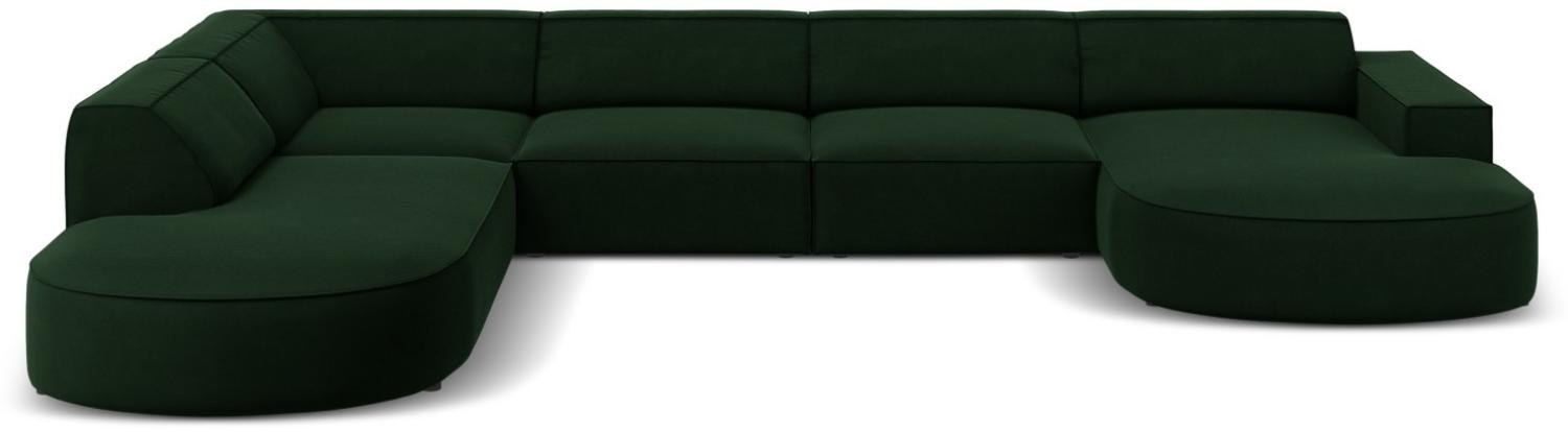 Micadoni 'Jodie' 7-Sitzer-Sofa, Panorama-Ecke, links gerundet, Samtstoff, Beinfarbe Black Plastic, Flaschengrün Bild 1