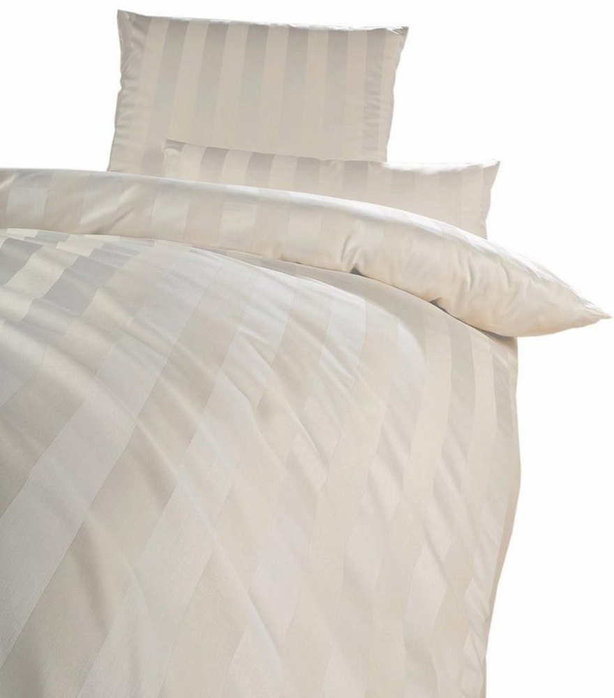Mako-Brokat-Damast Bettwäsche - Curt Bauer Como 155x220 + 80x80 cm-0639 beige Bild 1