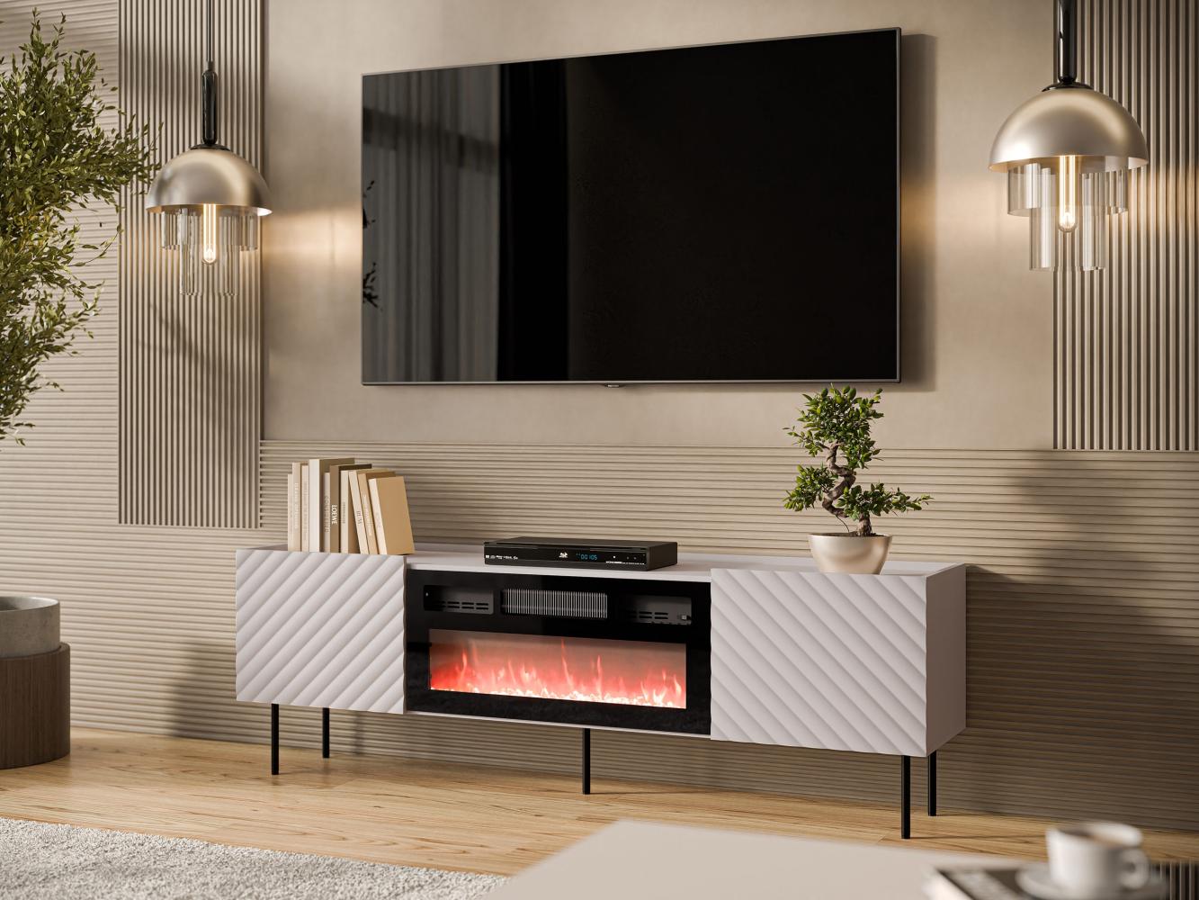 TV-Lowboard Likade 180 2D mit Elektrische Kamin mit 2 Drehtüren (Farbe: Cashmere) Bild 1