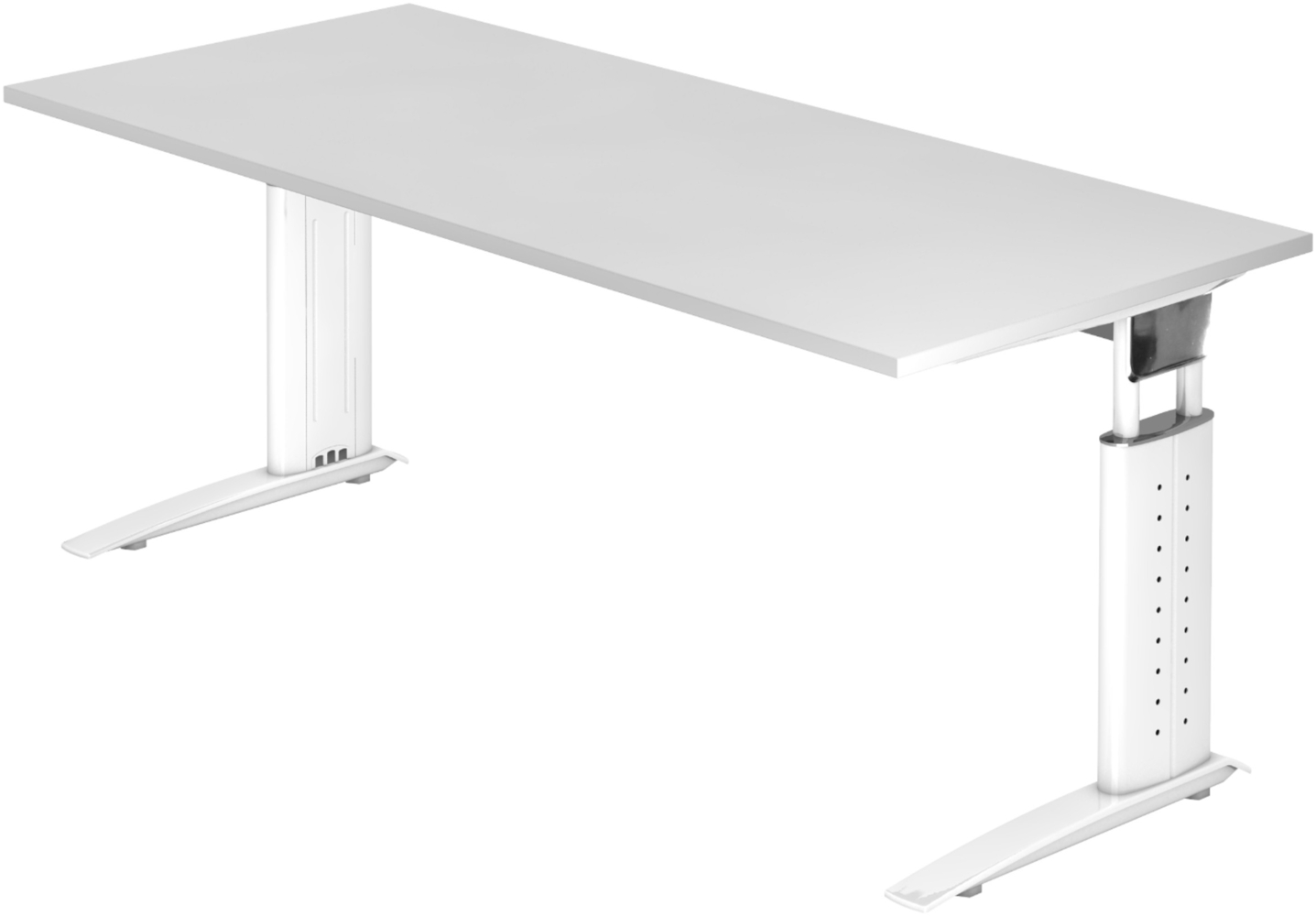 bümö höhenverstellbarer Schreibtisch U-Serie 180x80 weiß, Gestell in weiß - großer PC Tisch für's Büro manuell höhenverstellbar, Computertisch verstellbar, US-19-W-W Bild 1