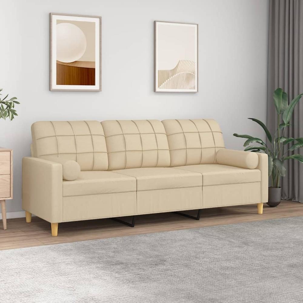 vidaXL 3-Sitzer-Sofa mit Zierkissen Creme 180 cm Stoff 3200792 Bild 1