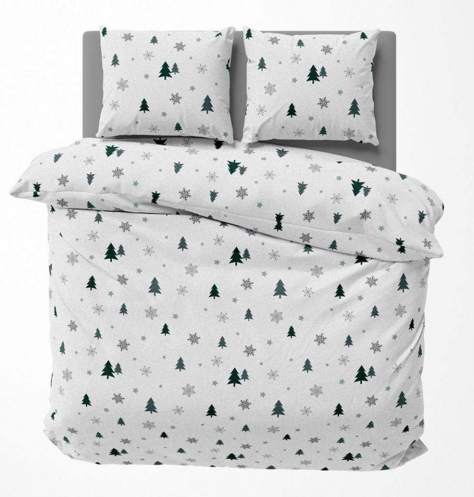 One Home Bettwäsche Tannenbaum, Fleece, 3 teilig, Schnee Kristalle, kuschelig flauschig warm weich Winter Doppelbett Bild 1