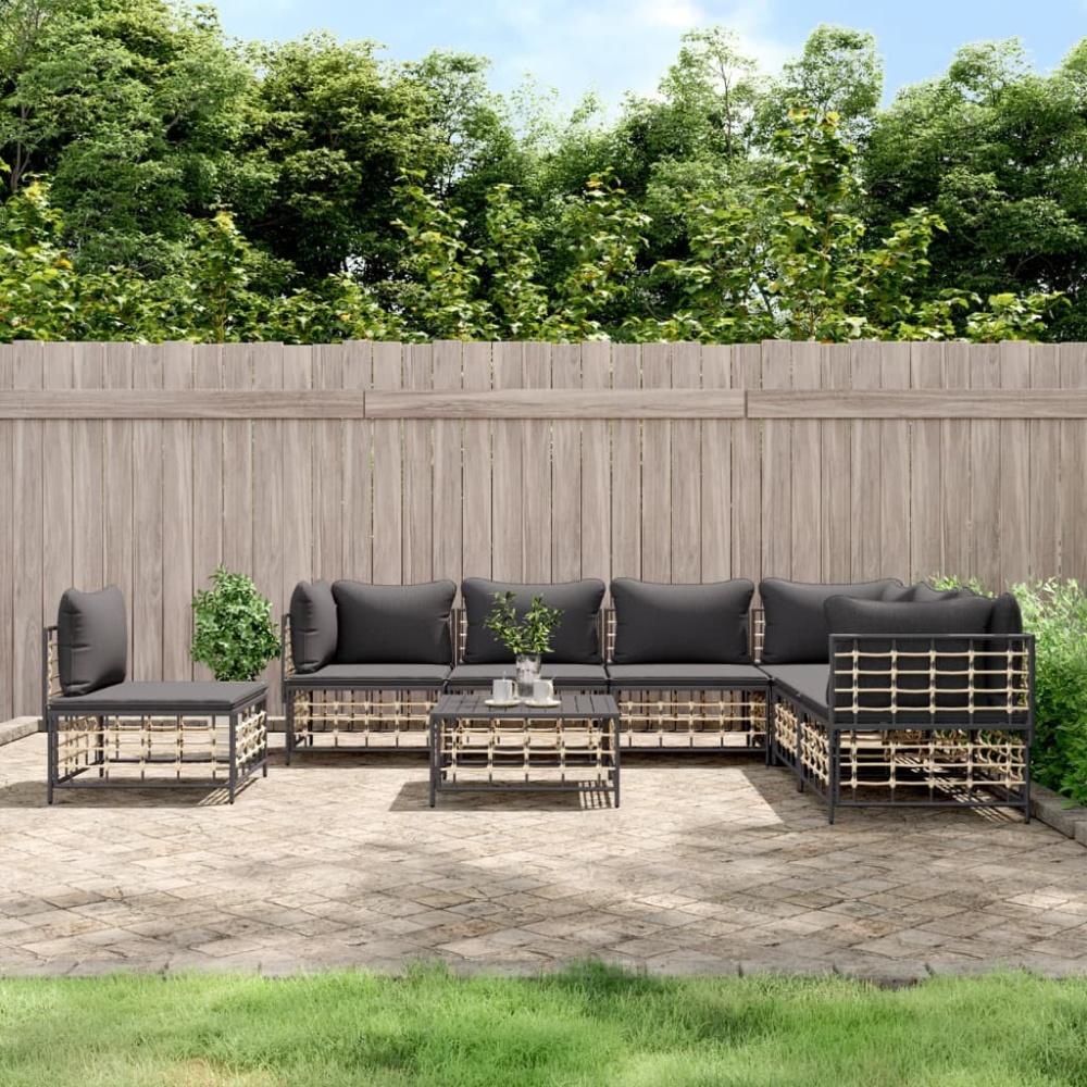 vidaXL 8-tlg. Garten-Lounge-Set mit Kissen Anthrazit Poly Rattan 3186769 Bild 1