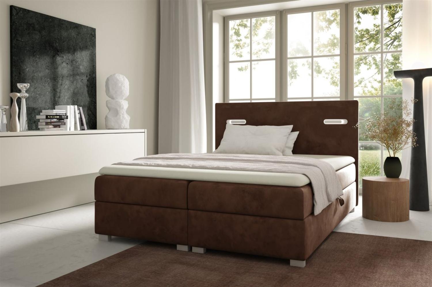 Boxspringbett Schlafzimmerbett CAPRICE 160x200cm Stoff Braun inkl. Ambiente-LED Bild 1