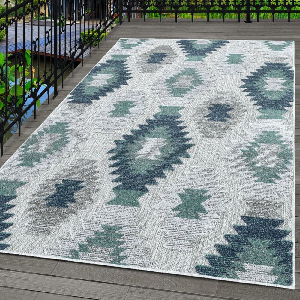 Carpettex Outdoorteppich Berber-Design, Läufer, Höhe: 10 mm, Outdoor Teppich Blau 3D Boho Design für Küchen Balkon Terrasse Garten Bild 1