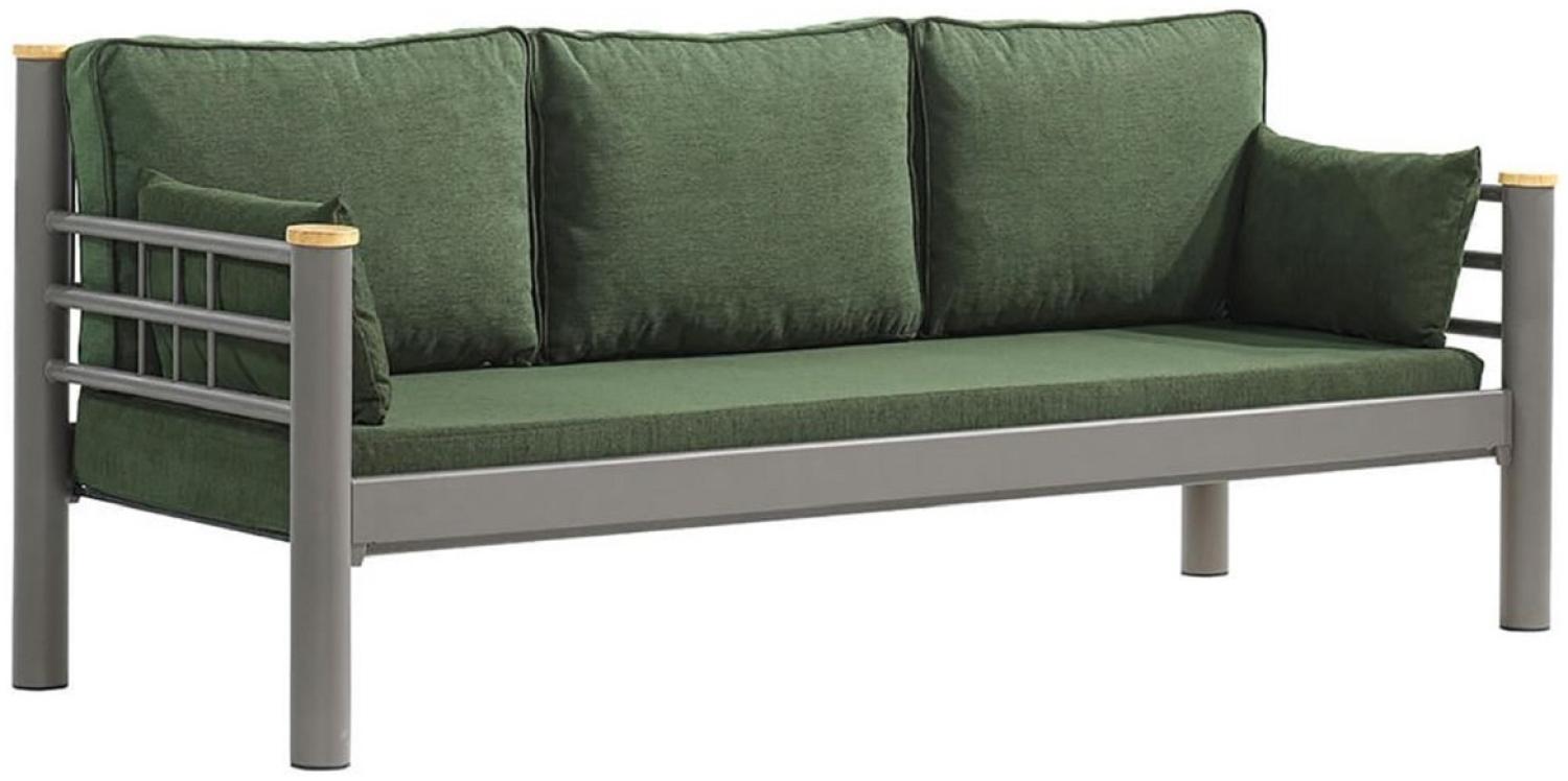 Casa Padrino Jugendstil Gartensofa Grün / Grau / Naturfarben 200 x 70 x H. 85 cm - Metall Garten Sofa mit Kissen - Terrassen Sofa - Garten Möbel - Terrassen Möbel - Jugendstil Möbel Bild 1