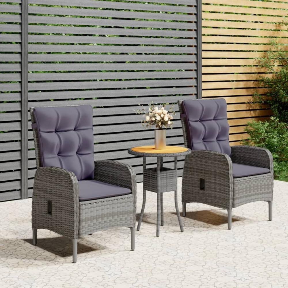 vidaXL 3-tlg. Garten-Bistro-Set Poly Rattan Grau Bild 1