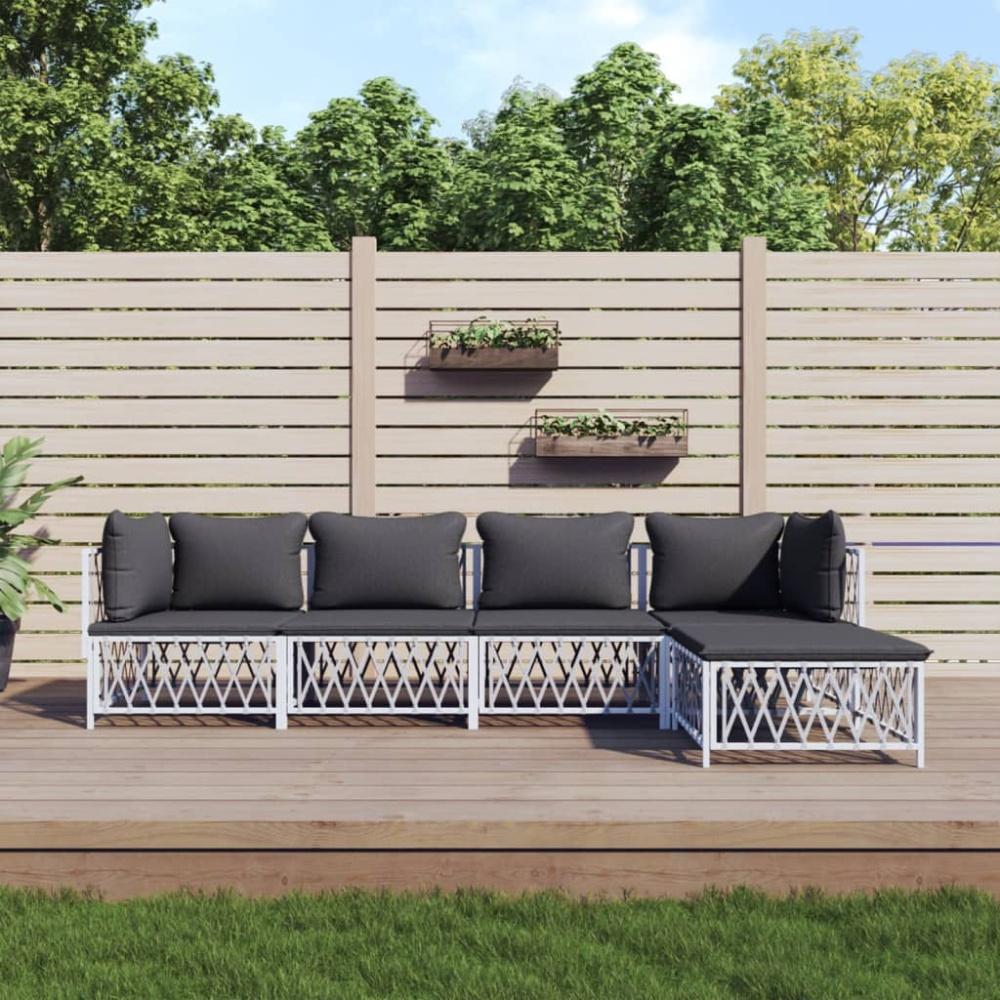 vidaXL 5-tlg. Garten-Lounge-Set mit Kissen Weiß Stahl 3186864 Bild 1